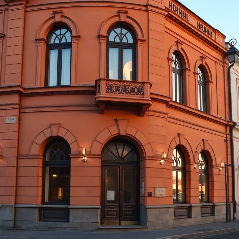 Fațadă a unei clădiri interbelice din Oradea la apusul soarelui