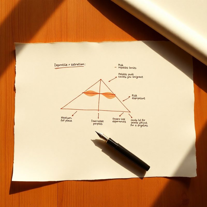 Diagramă manuscrisă a unei structuri de risc, cu adnotări în cerneală terracota